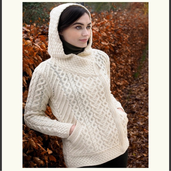 Aran Cable Knit Hoodie With Celtic Side Zip - Picture 1 of 6